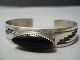Able Arther Vintage Native American Navajo Sterling Silver Jet Bracelet Cuff-Nativo Arts