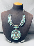 Important 106 Gram Vintage Native American Navajo Green Turquoise Sterling Silver Necklace-Nativo Arts