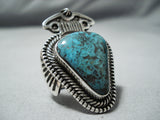 Best Terr Martinez Vintage Native American Navajo Old Kingman Turquoise Sterling Silver Ring-Nativo Arts