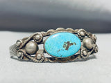 Early Vintage Native American Navajo Blue Turquoise Sterling Silver Bracelet Old-Nativo Arts