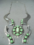 Signed Vintage Native American Navajo Gaspeite Sterling Silver Necklace Earrings Set-Nativo Arts