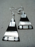 Native American Gorgeous Santo Domingo Jet, Mother Of Pearl Sterling Silver Earrings-Nativo Arts
