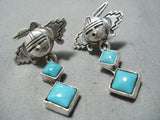 Amazing Native American Navajo Sleeping Beauty Turquoise Sterling Silver Kachina Earrings-Nativo Arts