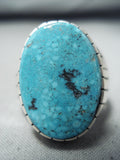 Tremendous Native American Navajo Kingman Turquoise Sterling Silver Ring-Nativo Arts