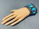 Important Hand Carved Turquoise Vintage Native American Navajo Sterling Silver Bracelet-Nativo Arts