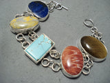 Colorful San Felipe Turquoise Coral Tiger Eye Lapis Sterling Silver Bracelet-Nativo Arts