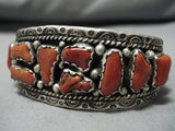 Rare Vintage Navajo Rich Begay Coral Sterling Silver Native American Bracelet-Nativo Arts