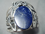 Huge Frog Native American Navajo Midnight Lapis Sterling Silver Bracelet Cuff Signed-Nativo Arts