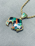 Heavy Solid 14k Gold Vintage Native American Navajo Double Sided Turquoise Necklace-Nativo Arts