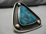 One Of The Biggest Vintage Native American Navajo Blue Diamond Turquoise Sterling Silver Ring-Nativo Arts