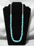 Splendid Vintage Native American Navajo Disced Turquoise Sterling Silver Bead Necklace-Nativo Arts