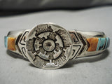 One Of Best Vintage Native American Navajo Calvin Begay Turquoise Sterling Silver Inlay Bracelet-Nativo Arts