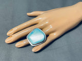One Of The Biggest Ever Native American Navajo Tommy Jackson Turquoise Sterling Silver Ring-Nativo Arts
