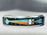 Thicker Native American Navajo Turquoise Long Kachina Sterling Silver Bracelet-Nativo Arts