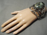 Huge Frog Turquoise Vintage Native American Navajo Sterling Silver Bracelet Old-Nativo Arts