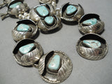 One Of Biggest Vintage Native American Navajo Turquoise Sterling Silver Squash Blossom Necklace-Nativo Arts
