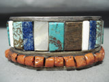 One Of The Best Vintage Native American Navajo Turquoise Coral Inlay Sterling Silver Bracelet-Nativo Arts