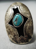 Exceptional Vintage Native American Navajo Turquoise Sterling Silver Shadowbox Ring Old-Nativo Arts