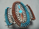 One Of The Best Native American Zuni Turquoise Coral Sterling Silver Bracelet-Nativo Arts