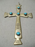Native American Amazing Vintage Navajo Blue Turquoise Sterling Silver Corss Pendant-Nativo Arts