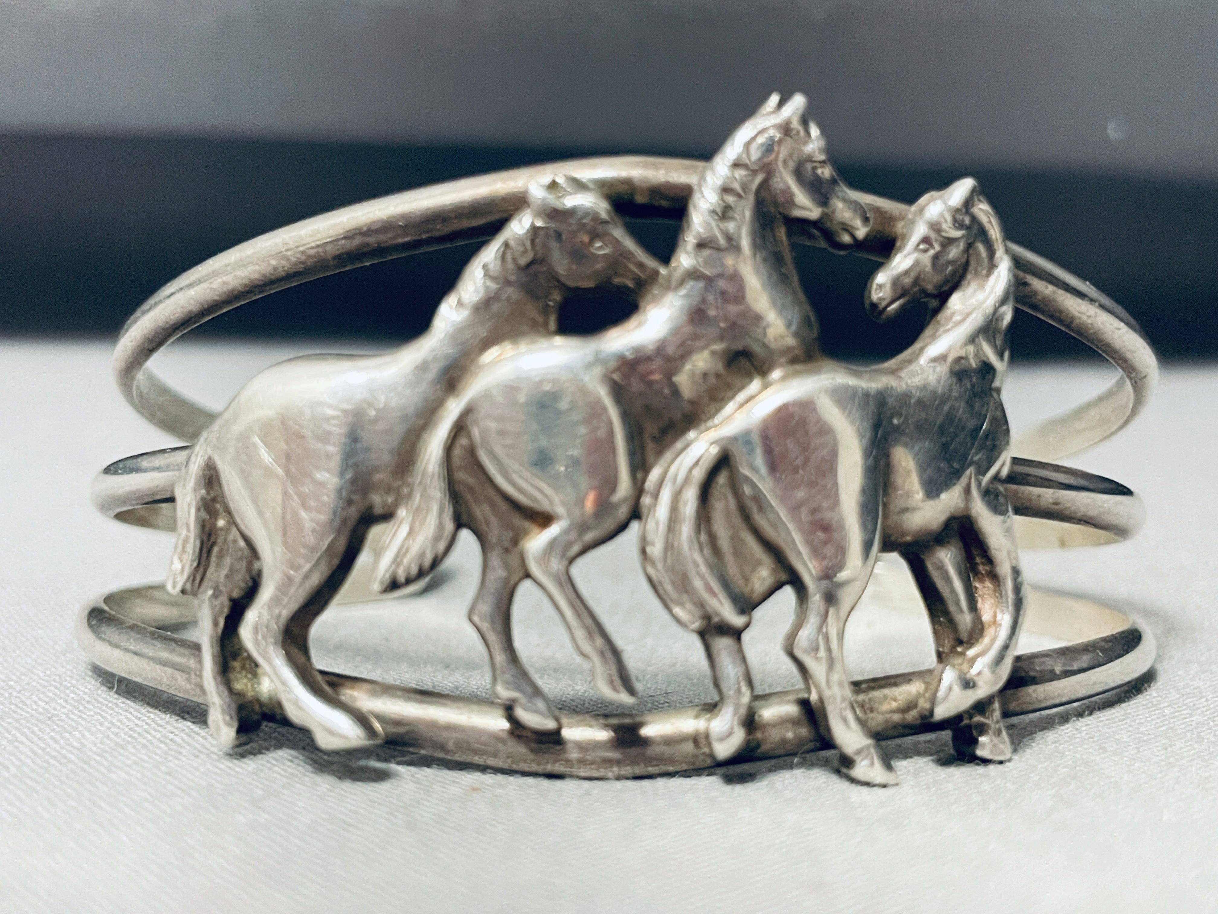 Horse Family Vintage Southwestern Sterling Silver Bracelet