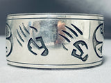 Signed Vintage Wide Native American Navajo Sterling Silver Paw Bracelet-Nativo Arts