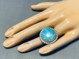 Huge Turquoise Brick Wall Native American Navajo Sterling Silver Inlay Ring-Nativo Arts