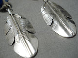 Feather Genius Navajo Lapis Sterling Silver Earrings Native American-Nativo Arts