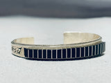 Fascinating Vintage Native American Zuni Jet Inlay Squares Sterling Silver Graduated Bracelet-Nativo Arts