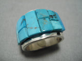 Important Vintage Native American Navajo Tommy Jackson Turquoise Inlay Sterling Silver Ring-Nativo Arts