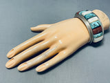Opulent Vintage Native American Navajo Turquoise Inlay Sterling Silver Bracelet Old-Nativo Arts