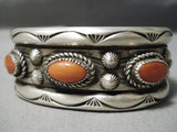 Heavy 102 Navajo Coral Sterling Silver Native American Bracelet Cuff-Nativo Arts