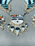 One Of Most Intricate Ever Vintage Native American Zuni Turquoise Inlay Sterling Silver Necklace-Nativo Arts