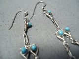 Beautiful Vintage Native American Zuni Turquoise Sterling Silver Chandelier Earrings-Nativo Arts