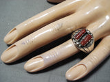 Remarkable Navajo Native American Coral Sterling Silver Ring-Nativo Arts