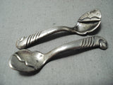 Authentic Kennet Begay (d.) Vintage Native American Navajo Sterling Silver Salt Pepper Spoons-Nativo Arts