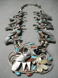 Native American Opulent Vintage Navajo Turquoise Inlay Sterling Silver Squash Blossom Necklace-Nativo Arts