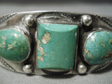 Early 1900's Heavy Vintage Native American Navajo Cerrillos Turquoise Ingot Silver Bracelet-Nativo Arts
