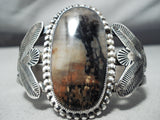 Huge Early Vintage Native American Navajo Petrified Wood Sterling Silver Bracelet-Nativo Arts