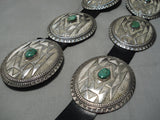 One Of Biggest Vintage Native American Navajo Green Turquoise Sterling Silver Concho Belt-Nativo Arts