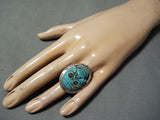 Native American Hand Carved Important Turquoise Coral Sterling Silver Ring-Nativo Arts