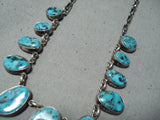 Unforgettable Signed Vintage Native American Navajo Morenci Turquoise Sterling Silver Necklace-Nativo Arts