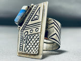 One Of The Best Most Intricate Vintage Native American Navajo Lapis Sterling Silver Ring-Nativo Arts