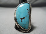 Impressive Vintage Native American Navajo Blue Diamond Turquoise Sterling Silver Ring-Nativo Arts