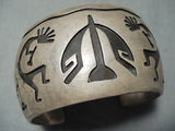 Huge Dancing Kokopelli Vintage Native American Navajo Sterling Silver Wide Bracelet-Nativo Arts