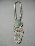 Native American Notably Detailed Vintage Navajo Green Turquoise Sterling Silver Necklace-Nativo Arts