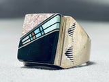 Native American Men's Squared Turquoise Inlay Thick Sterling Silver Vintage Ring-Nativo Arts