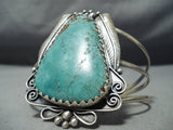 Towering Vintage Native American Navajo Green Teardrop Turquoise Sterling Silver Bracelet-Nativo Arts