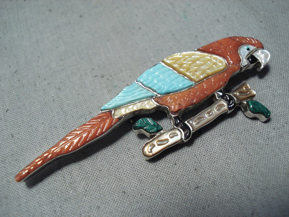 Colorful Vintage Native American Zuni Turquoise Coral Sterling Silver Parrot Pin/pendant-Nativo Arts