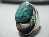 Cool Vintage Native American Navajo Spiderweb Turquoise & Ironwood Sterling Silver Ring Old-Nativo Arts